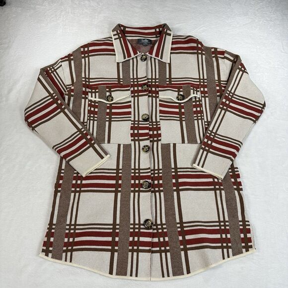 Belldini Jackets & Blazers - Belle by Belldini‎ Plaid Sweater Blazer Womens L Knit Jacket Button Front Fal